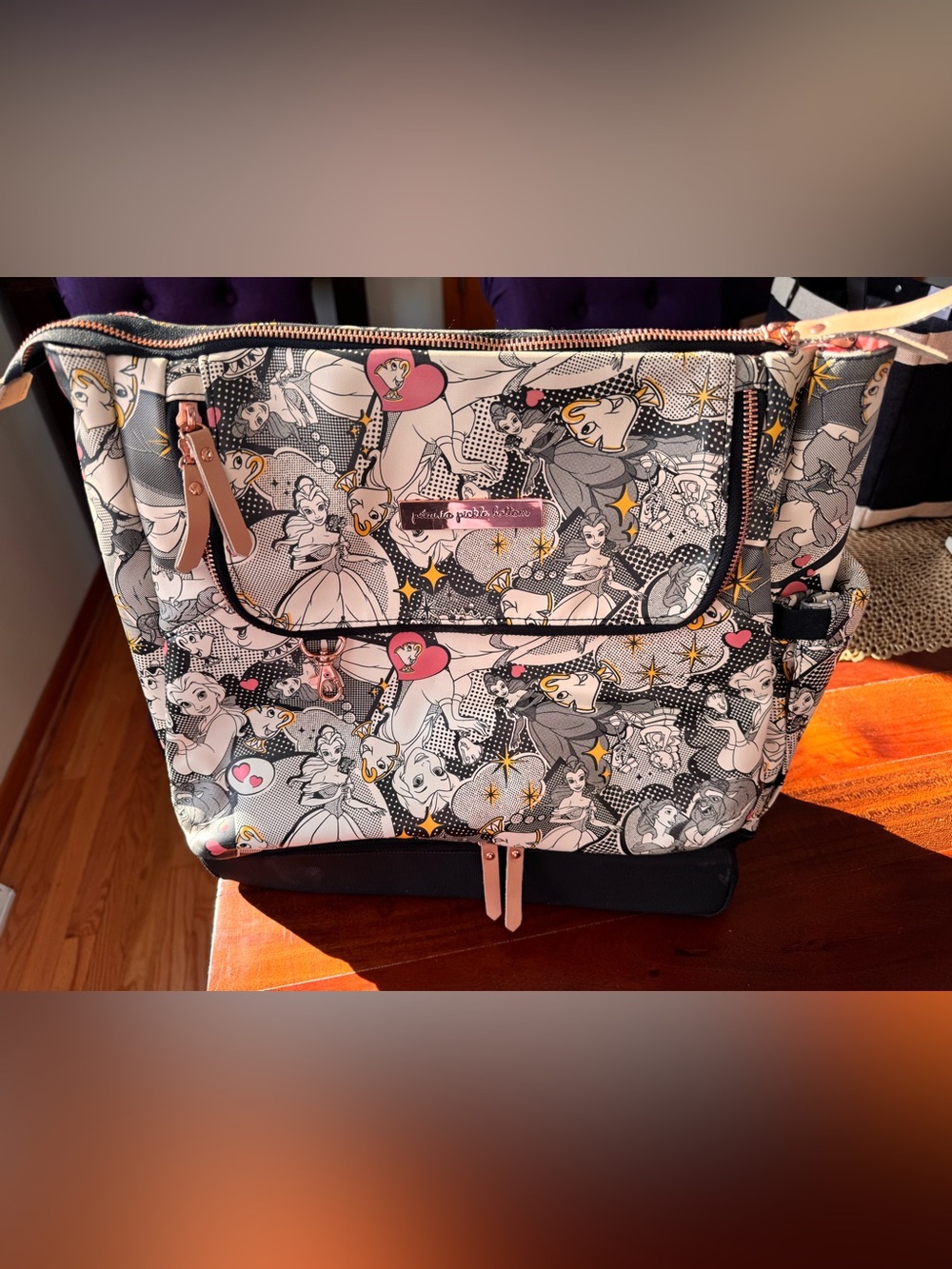 Petunia Pickle Bottom Disney Belle Pop Art Backpack - Black, Pink, Gold